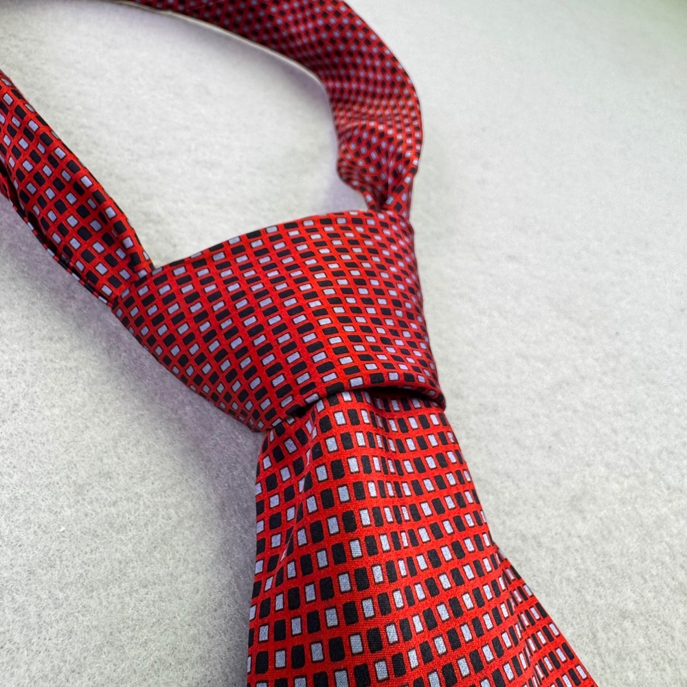 Kilburne and Finch Red Black Micro Check 100% Silk‎ Necktie Handmade